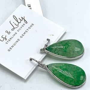 Iris & Lily Green Agate New Sterling Silver Earrings